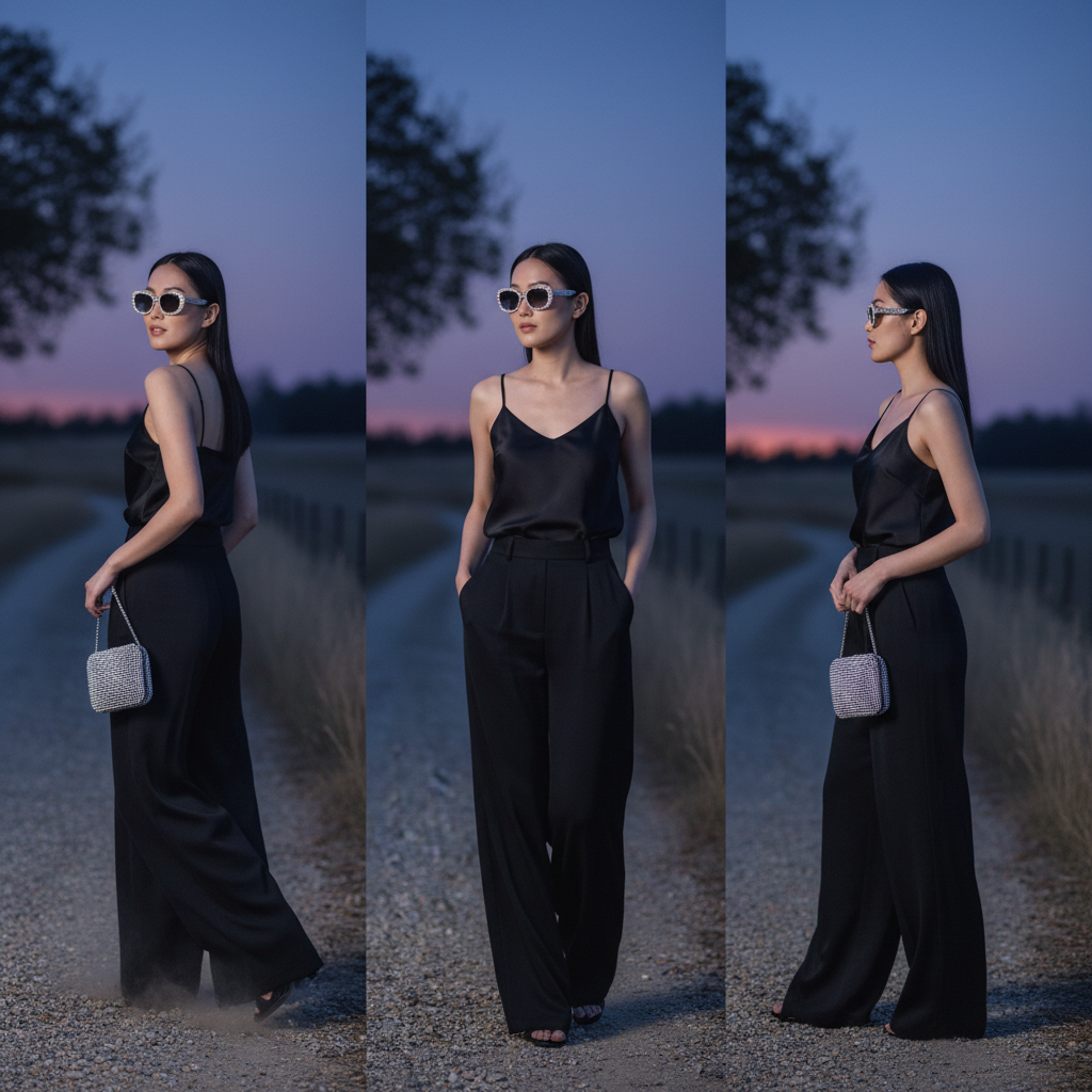 Woman on a country road at blue hour