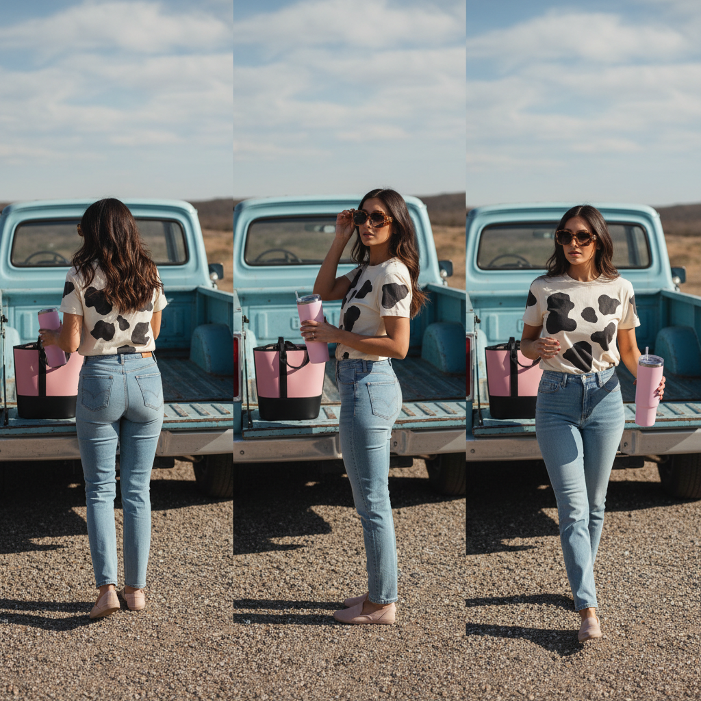 Woman loading a tote into a pickup bed