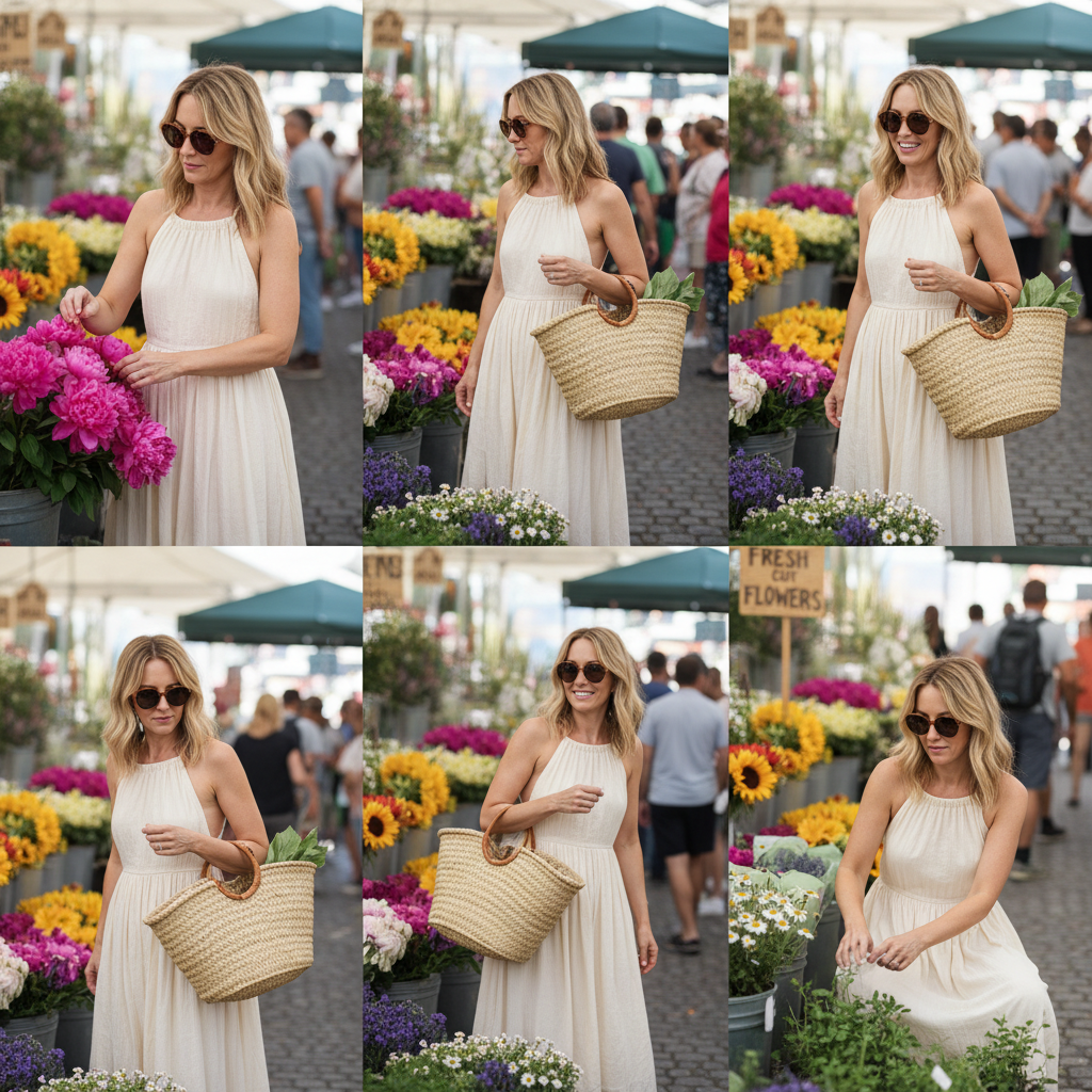 Woman browsing flowers at a farmers market